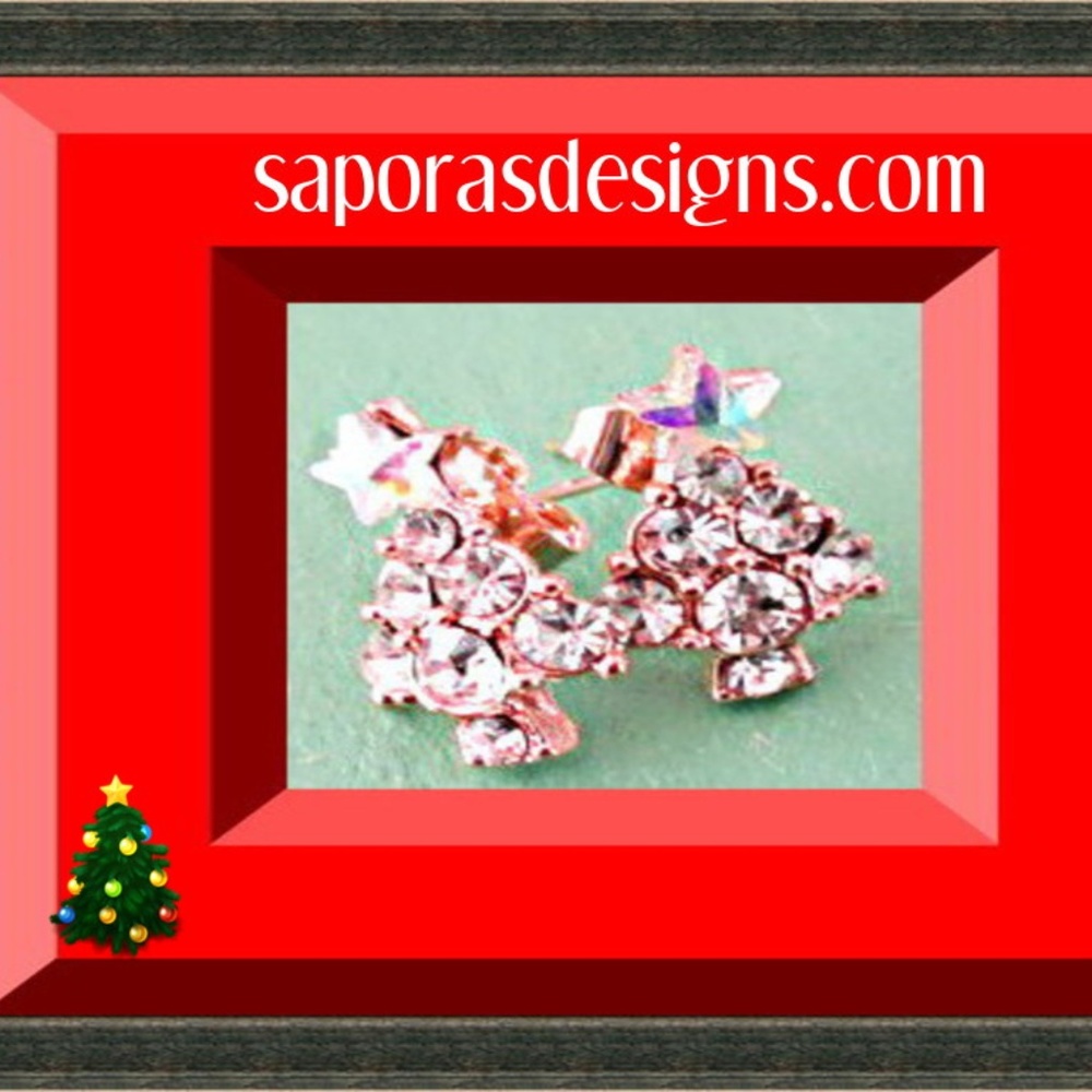 Gold Tone Christmas Tree Design Stud Earrings